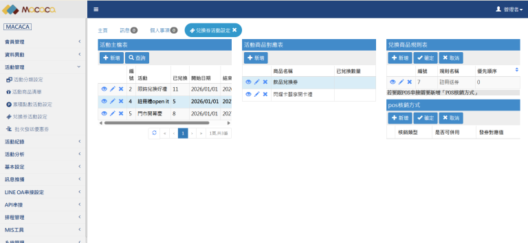 兌換券活動清單